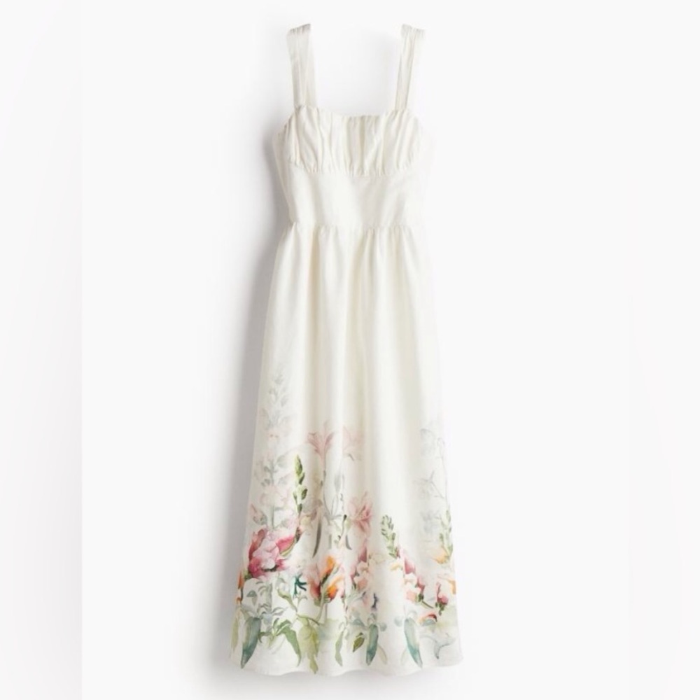 H&M Floral Midi Dress - White with Multicolor Floral Print - Picture 3 of 12